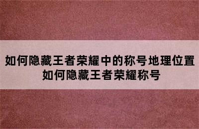 如何隐藏王者荣耀中的称号地理位置 如何隐藏王者荣耀称号